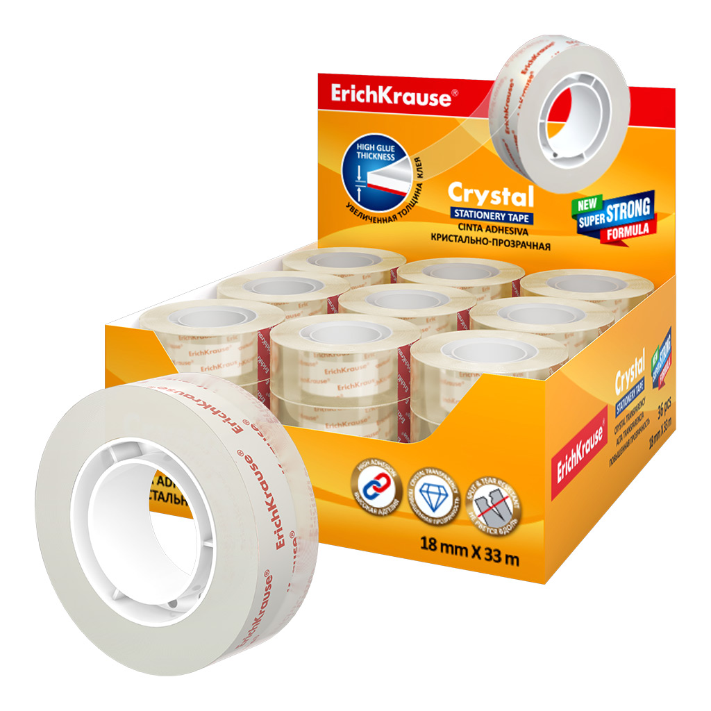 Клейкая лента ErichKrause Crystal, повышенной прозрачности, 18ммх33м (в дисплее Клейкая лента ErichKrause Crystal, повышенной прозрачности, 18ммх33м (в дисплее