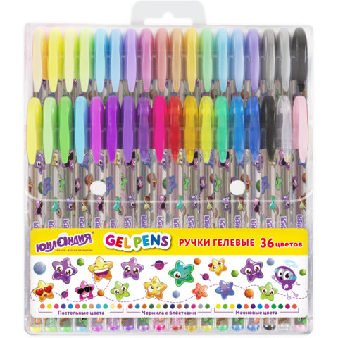 Ручки гелевые ЮНЛАНДИЯ, НАБОР 36 ЦВЕТОВ, узел 1 мм, линия письма 0,5 мм, 144451 Ручки гелевые ЮНЛАНДИЯ, НАБОР 36 ЦВЕТОВ, узел 1 мм, линия письма 0,5 мм, 144451