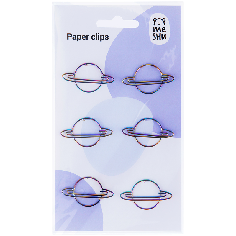 Скрепки фигурные 31мм, Meshu "Planets", 6шт., пакет с европодвесом Скрепки фигурные 31мм, Meshu "Planets", 6шт., пакет с европодвесом