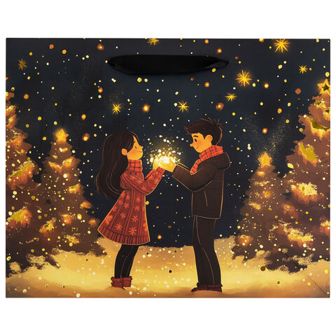 Пакет подарочный (1 шт.) новогодний, 26х13х32 см, "Love story",