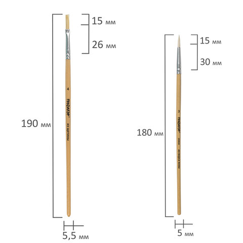Кисти ПИФАГОР, набор 5 шт. (пони, круглые №1, 4, коза, круглые №3, 6, щетина, Кисти ПИФАГОР, набор 5 шт. (пони, круглые №1, 4, коза, круглые №3, 6, щетина,