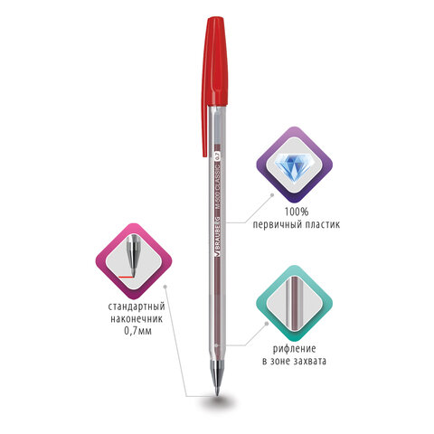 Ручка шариковая BRAUBERG "M-500 CLASSIC", КРАСНАЯ, корпус прозрачный, Ручка шариковая BRAUBERG "M-500 CLASSIC", КРАСНАЯ, корпус прозрачный,