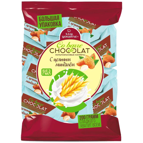 Конфеты мультизлаковые CO BARRE DE CHOCOLAT с цельным миндалем, 200 г, пакет, Конфеты мультизлаковые CO BARRE DE CHOCOLAT с цельным миндалем, 200 г, пакет,