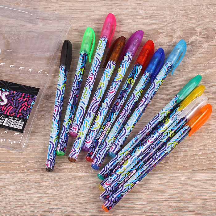 Набор ручек гелевых 12цв. "Darvish" с блёстками, корпус с рисунком Набор ручек гелевых 12цв. "Darvish" с блёстками, корпус с рисунком