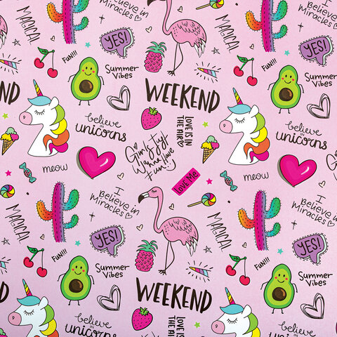 Бумага упаковочная "For Kids", 70x100 см, 10 дизайнов ассорти, ЗОЛОТАЯ