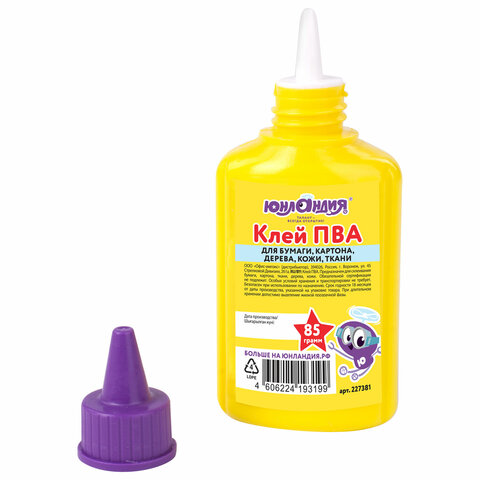 Клей ПВА ЮНЛАНДИЯ (бумага, картон, дерево), 85 г, 227381 Клей ПВА ЮНЛАНДИЯ (бумага, картон, дерево), 85 г, 227381