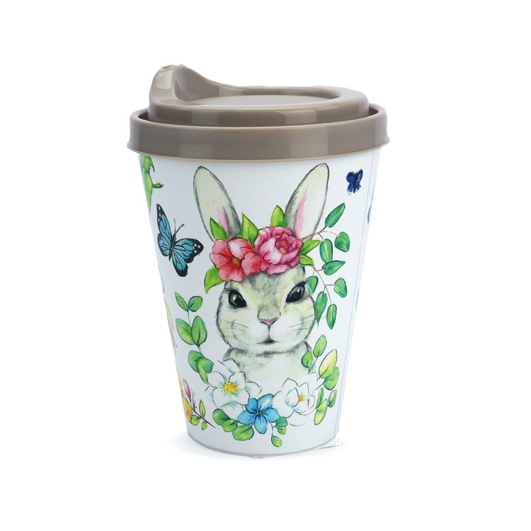 Стакан пластиковый c крышкой "Кроль-Вилль". Цветочная Зая, 420мл Стакан пластиковый c крышкой "Кроль-Вилль". Цветочная Зая, 420мл