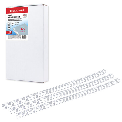 Пружины металлические для переплета, КОМПЛЕКТ 100 шт., 6,4 мм (для сшивания 2-45 Пружины металлические для переплета, КОМПЛЕКТ 100 шт., 6,4 мм (для сшивания 2-45