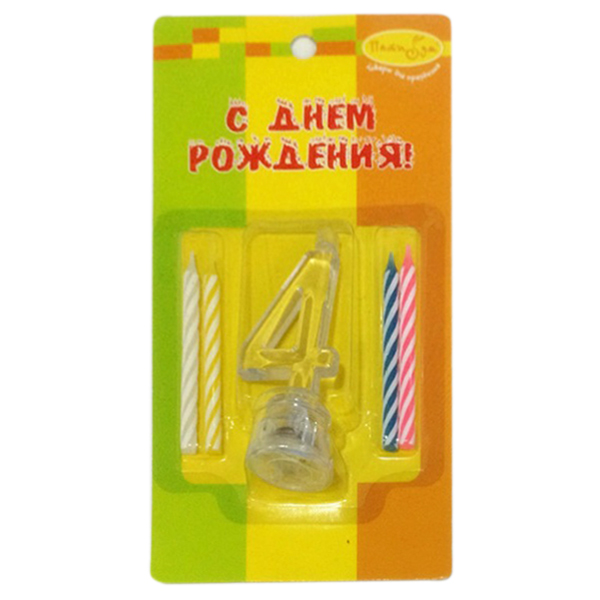 Набор свечей Цифра 4 с мигающим держателем 4 шт 7 см Набор свечей Цифра 4 с мигающим держателем 4 шт 7 см
