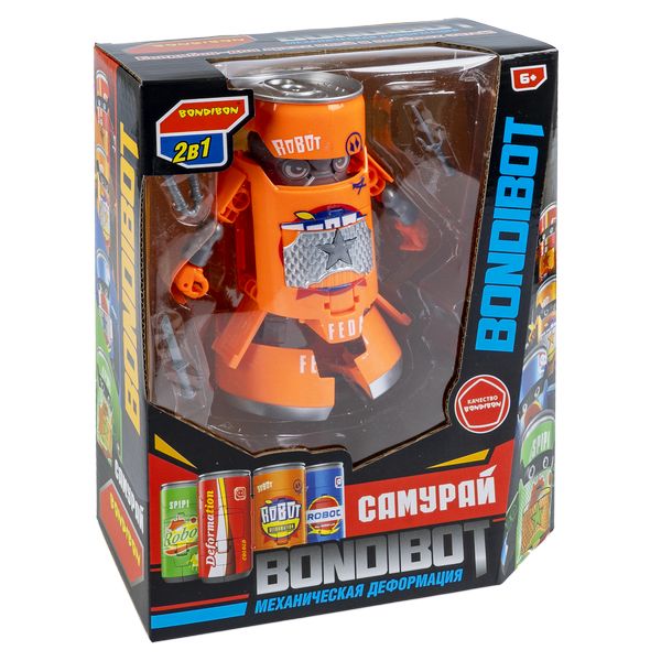 Трансформер "BONDIBOT 2 в 1", банка - робот Самурай с оружием, Трансформер "BONDIBOT 2 в 1", банка - робот Самурай с оружием,