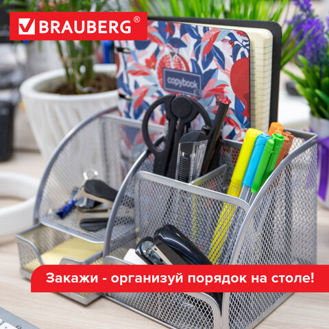 Подставка-органайзер металлическая BRAUBERG, 7 секций, 125х220х140 мм, серебро, Подставка-органайзер металлическая BRAUBERG, 7 секций, 125х220х140 мм, серебро,