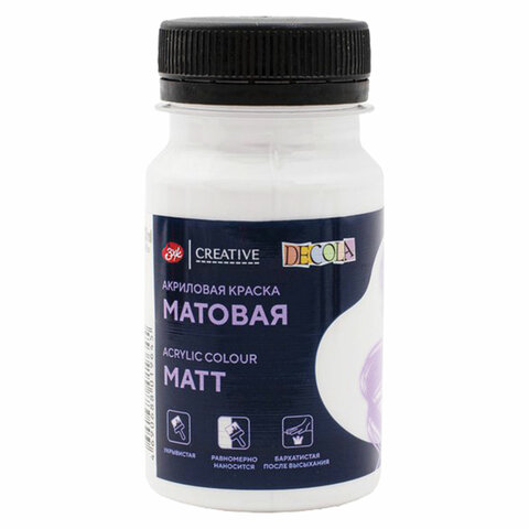 Краска акриловая матовая "Декола", банка 100 мл, белая, 14327104 Краска акриловая матовая "Декола", банка 100 мл, белая, 14327104
