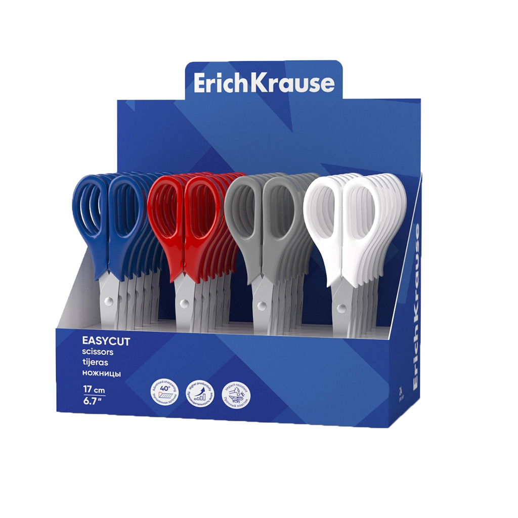 Ножницы Erich Krause EasyCut, 17 см, ассорти (в дисплее по 24 штуки) Ножницы Erich Krause EasyCut, 17 см, ассорти (в дисплее по 24 штуки)