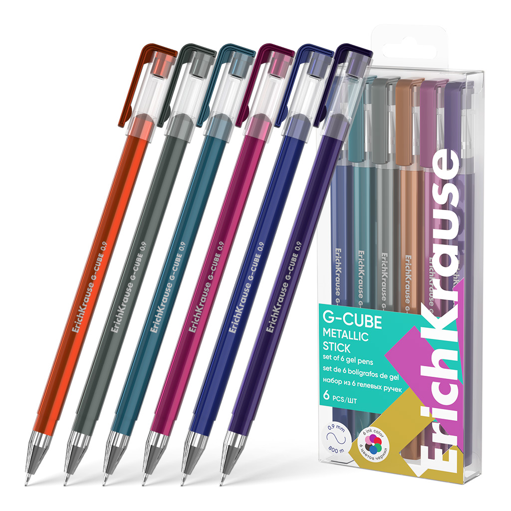 Набор из 6 ручек гелевых Erich Krause G-Cube® Stick Metallic 1.0, цвет чернил Набор из 6 ручек гелевых Erich Krause G-Cube® Stick Metallic 1.0, цвет чернил