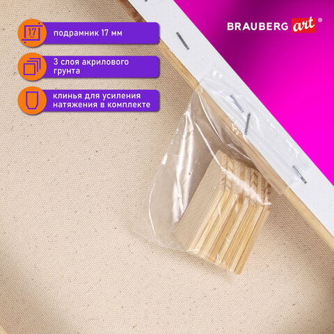 Холст на подрамнике BRAUBERG ART DEBUT, 50х50см, 280 г/м2, грунт, 100% хлопок, Холст на подрамнике BRAUBERG ART DEBUT, 50х50см, 280 г/м2, грунт, 100% хлопок,