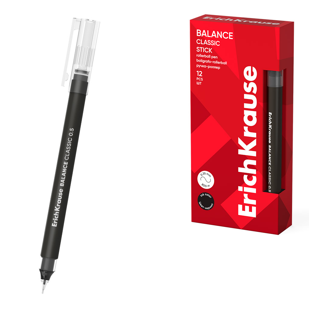Ручка-роллер ErichKrause Balance Stick Classic 0.5, цвет чернил черный (в Ручка-роллер ErichKrause Balance Stick Classic 0.5, цвет чернил черный (в