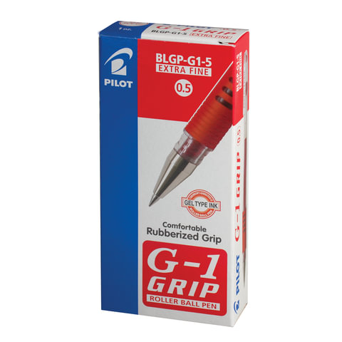 Ручка гелевая с грипом PILOT "G-1 Grip", КРАСНАЯ, корпус прозрачный,