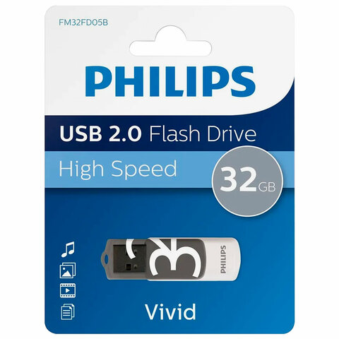 Флеш-диск 32 GB PHILIPS VIVID, разъем USB 2.0, черный, FM32FD05B/97 Флеш-диск 32 GB PHILIPS VIVID, разъем USB 2.0, черный, FM32FD05B/97