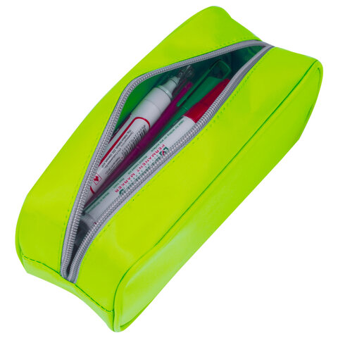 Пенал-косметичка BRAUBERG, мягкий, "KING SIZE NEON GREEN", 20х8х9 см,