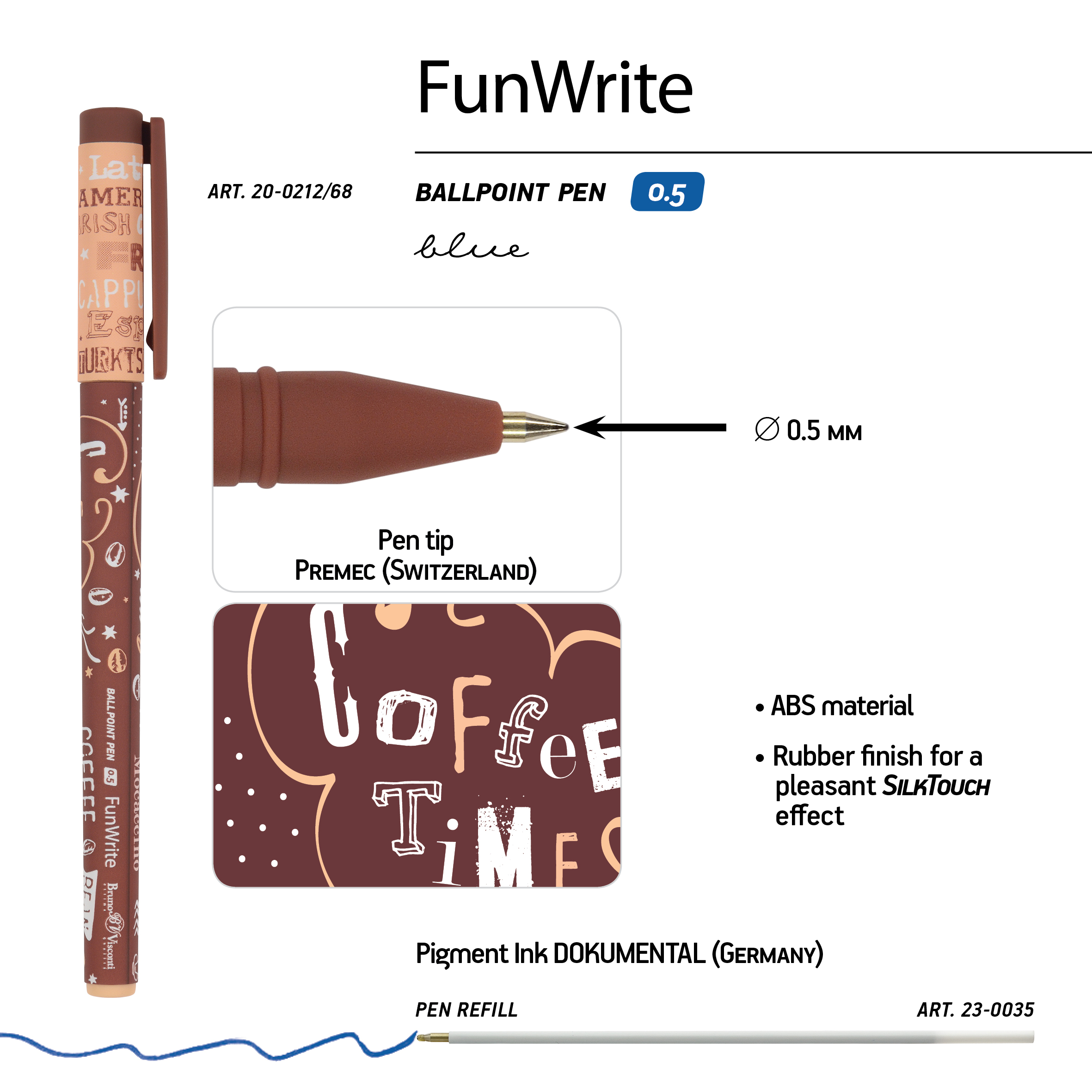 РУЧКА "FunWrite. Coffee Time. Латте" ШАРИКОВАЯ, 0.5 ММ, СИНЯЯ РУЧКА "FunWrite. Coffee Time. Латте" ШАРИКОВАЯ, 0.5 ММ, СИНЯЯ