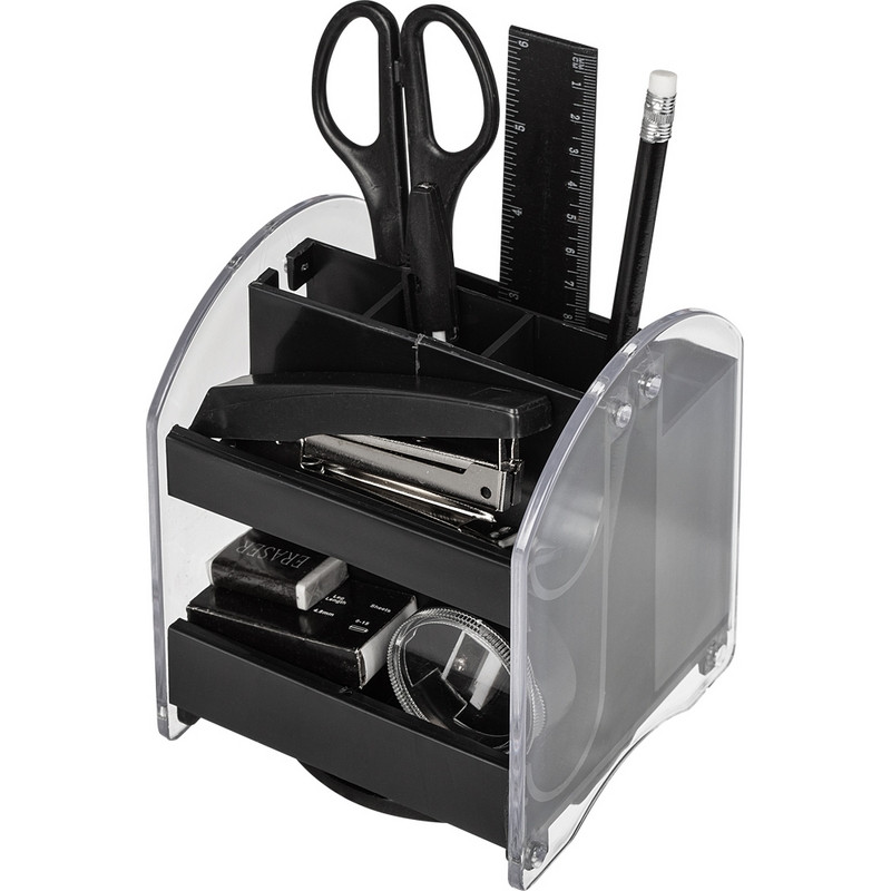 Набор настольный ATTACHE прозрачный/черный, 10 предметов, вращающийся Набор настольный ATTACHE прозрачный/черный, 10 предметов, вращающийся