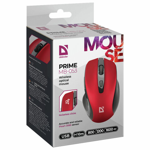 Мышь беспроводная DEFENDER Prime MB-053, USB, 5 кнопок + 1 колесо-кнопка, Мышь беспроводная DEFENDER Prime MB-053, USB, 5 кнопок + 1 колесо-кнопка,