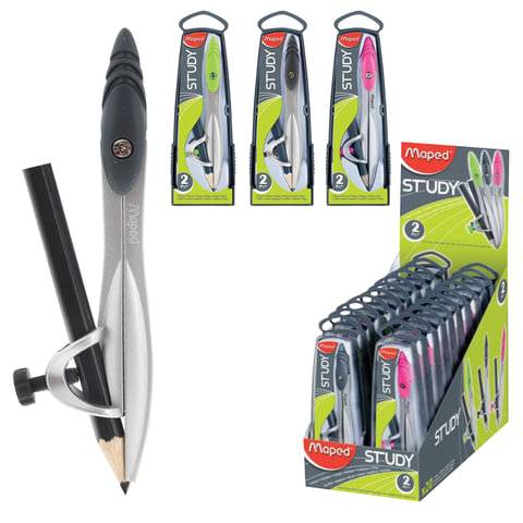 Циркуль MAPED (Франция) "Study", 120 мм, металлический, карандаш в Циркуль MAPED (Франция) "Study", 120 мм, металлический, карандаш в