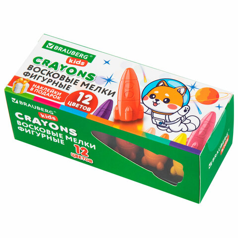 Восковые мелки фигурные BRAUBERG KIDS "РАКЕТА", НАБОР 12 цветов + Восковые мелки фигурные BRAUBERG KIDS "РАКЕТА", НАБОР 12 цветов +