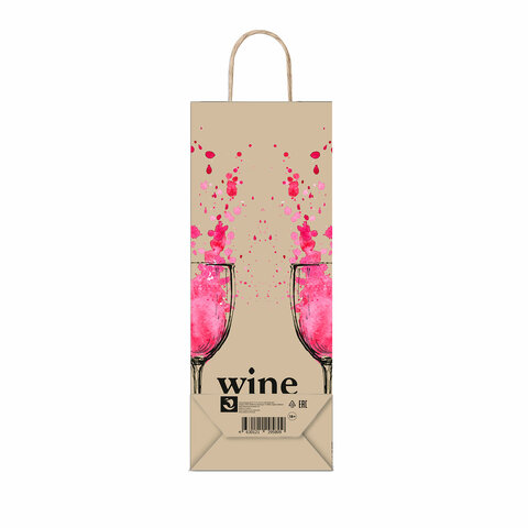 Крафт-пакет бумажный "Wine not?" 15х8х39 см, с кручеными ручками, Крафт-пакет бумажный "Wine not?" 15х8х39 см, с кручеными ручками,