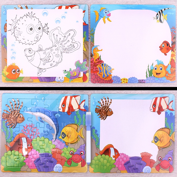 Набор для детей 3 в 1 (пазл, раскраска+доска для рисования)