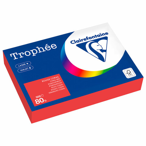 Бумага цветная CLAIREFONTAINE, А4, 80 г/м2, 500 л., интенсив, кораллово-красный, Бумага цветная CLAIREFONTAINE, А4, 80 г/м2, 500 л., интенсив, кораллово-красный,
