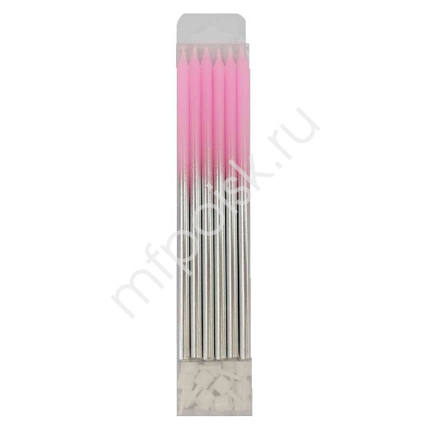 Свечи Металлик Pink & Silver 15см, с держателями, 12 штук Свечи Металлик Pink & Silver 15см, с держателями, 12 штук