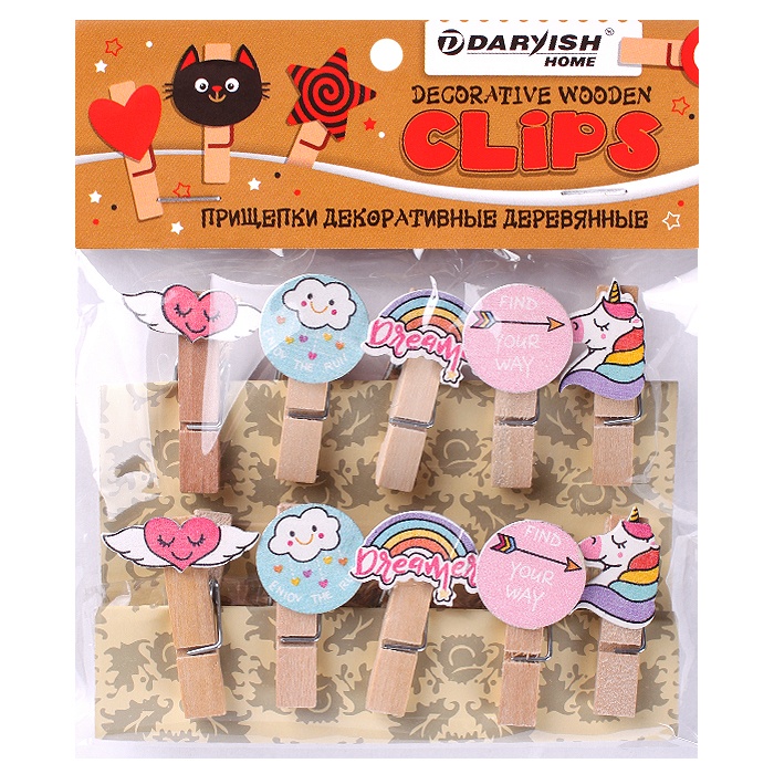 Прищепки декоративные деревянные 10шт/уп "Мечта" (набор) Прищепки декоративные деревянные 10шт/уп "Мечта" (набор)