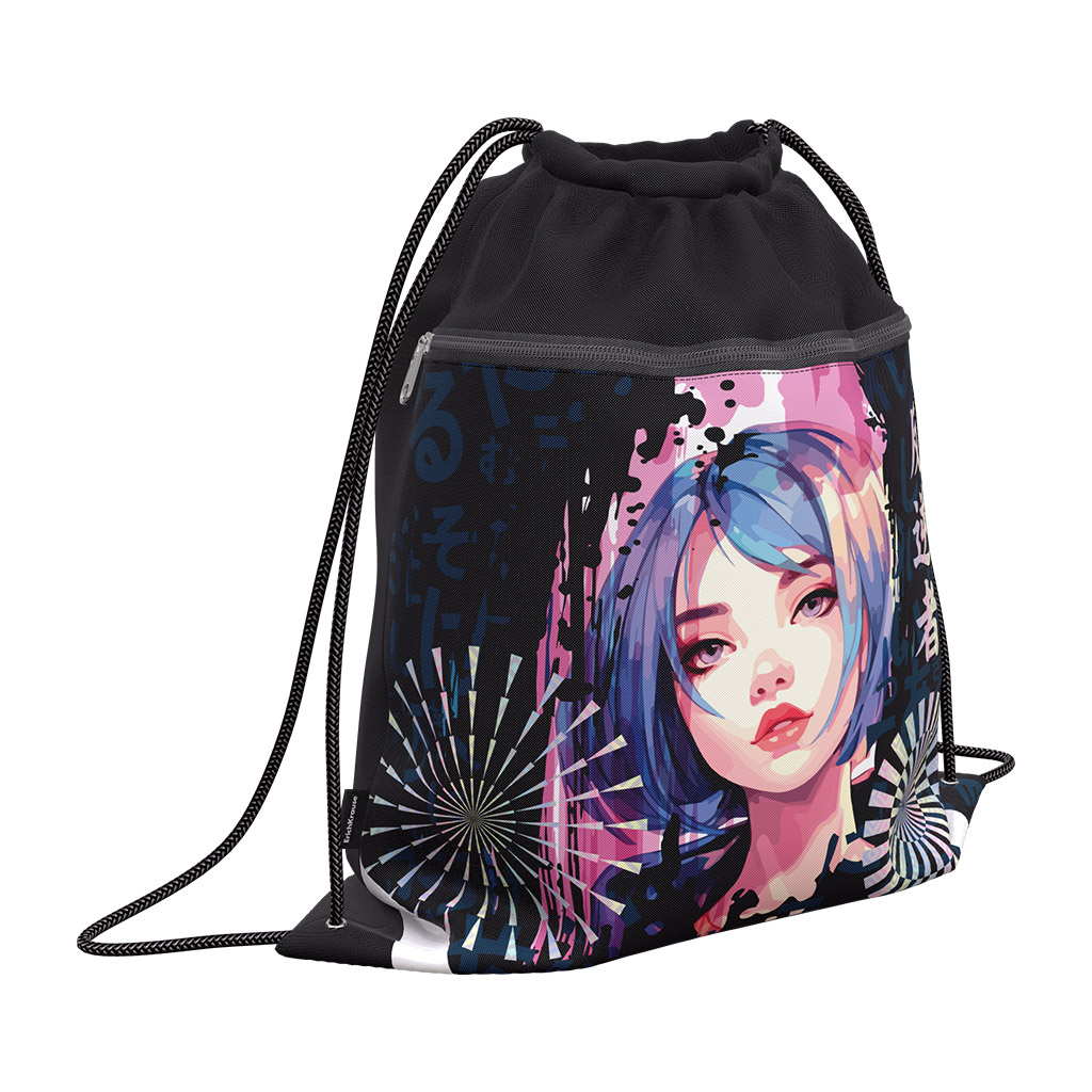 Мешок для обуви ErichKrause с карманом на молнии 500x410мм Tokyo Date Мешок для обуви ErichKrause с карманом на молнии 500x410мм Tokyo Date