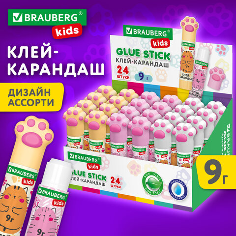 Клей-карандаш "Лапки" Cat Paw, 9 г, фигурный колпачок, BRAUBERG KIDS, Клей-карандаш "Лапки" Cat Paw, 9 г, фигурный колпачок, BRAUBERG KIDS,