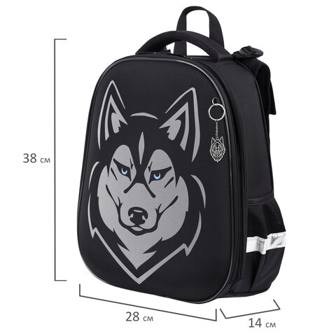 Ранец BRAUBERG SHINY, 2 отделения, с брелоком, "Husky", СВЕТЯЩИЙСЯ