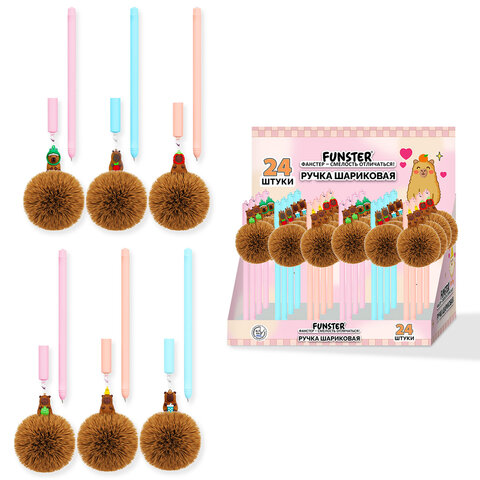 Ручка с пушистой подвеской шариковая FUNSTER "FLUFFY CAPY", СИНЯЯ,