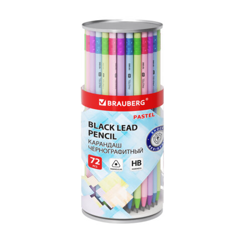 Карандаш чернографитный BRAUBERG "PASTEL", 1 шт., HB, трехгранный, с Карандаш чернографитный BRAUBERG "PASTEL", 1 шт., HB, трехгранный, с