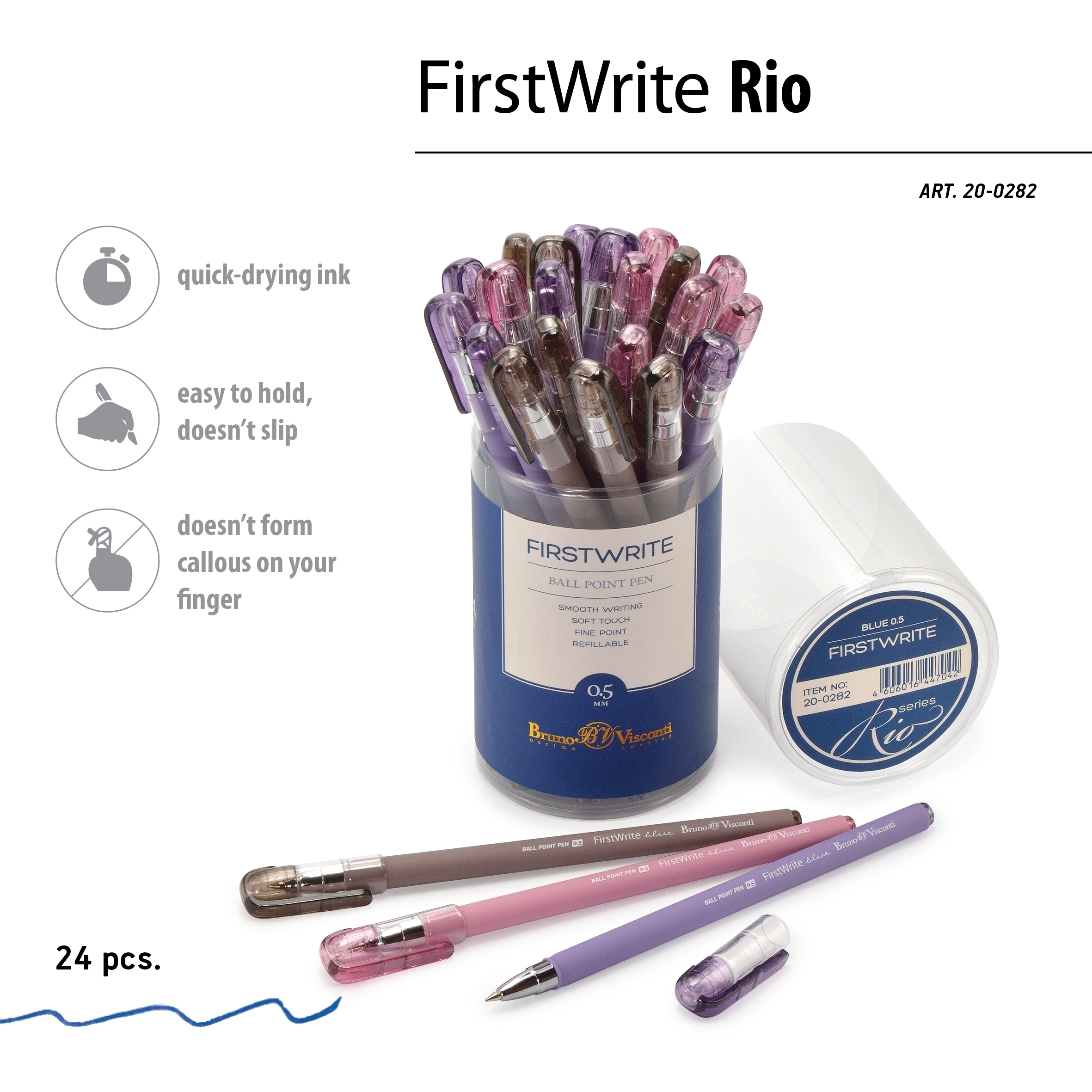 РУЧКА "FirstWrite. Rio" ШАРИКОВАЯ 0.5 ММ, СИНЯЯ (3 цвета корпуса)