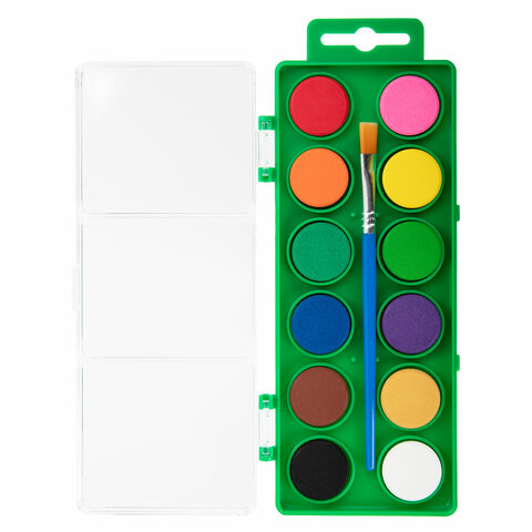 Краски акварельные BRAUBERG KIDS, 12 ярких цветов, круглые кюветы, пластиковый