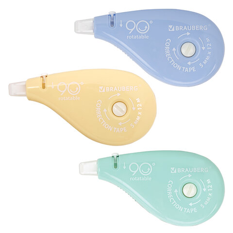 Корректирующая лента BRAUBERG PASTEL 5 мм х 12 м, вращающийся наконечник 90°, Корректирующая лента BRAUBERG PASTEL 5 мм х 12 м, вращающийся наконечник 90°,