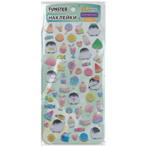 Наклейки гелевые "Вкусный микс", 17,5х9 см, ассорти 6 видов, FUNSTER