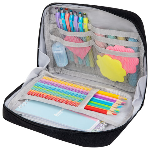 Пенал-органайзер BRAUBERG, 1 отделение, С НАКЛЕЙКАМИ, молния вокруг, канвас, Пенал-органайзер BRAUBERG, 1 отделение, С НАКЛЕЙКАМИ, молния вокруг, канвас,