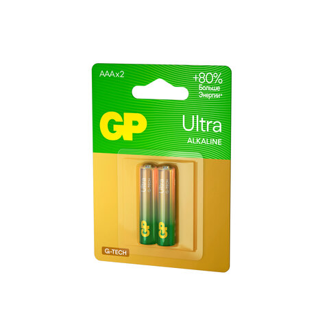 Батарейки КОМПЛЕКТ 2 шт., GP Ultra G-Tech, AAA (LR03, 24А), алкалиновые,