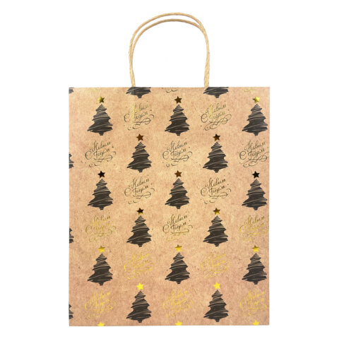 Пакет подарочный (1 штука) новогодний 26x32x13 см, "Kraft Large", Пакет подарочный (1 штука) новогодний 26x32x13 см, "Kraft Large",