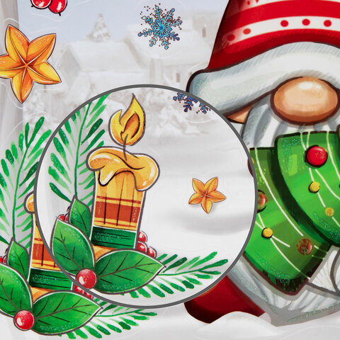 Наклейка для окон двусторонняя, МНОГОРАЗОВАЯ, 30х38 см, "Рождественский Наклейка для окон двусторонняя, МНОГОРАЗОВАЯ, 30х38 см, "Рождественский