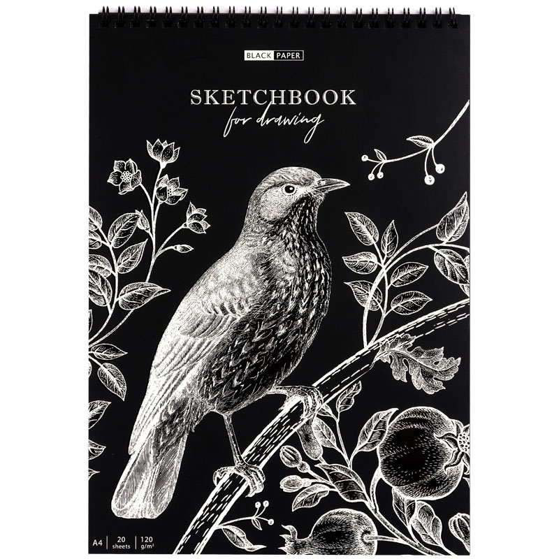 Скетчбук 20л., А4 ArtSpace "Black line. Bird", на гребне, 120г/м2, Скетчбук 20л., А4 ArtSpace "Black line. Bird", на гребне, 120г/м2,