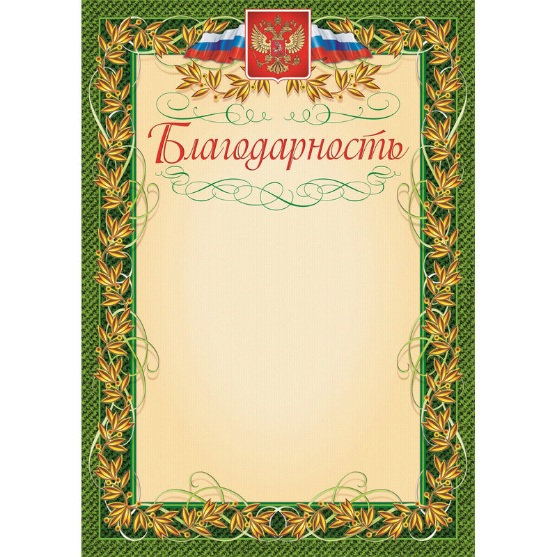 Благодарность герб и флаг,рамка лавровый лист,А4,КЖ-158,15шт/уп. 969088 Благодарность герб и флаг,рамка лавровый лист,А4,КЖ-158,15шт/уп. 969088