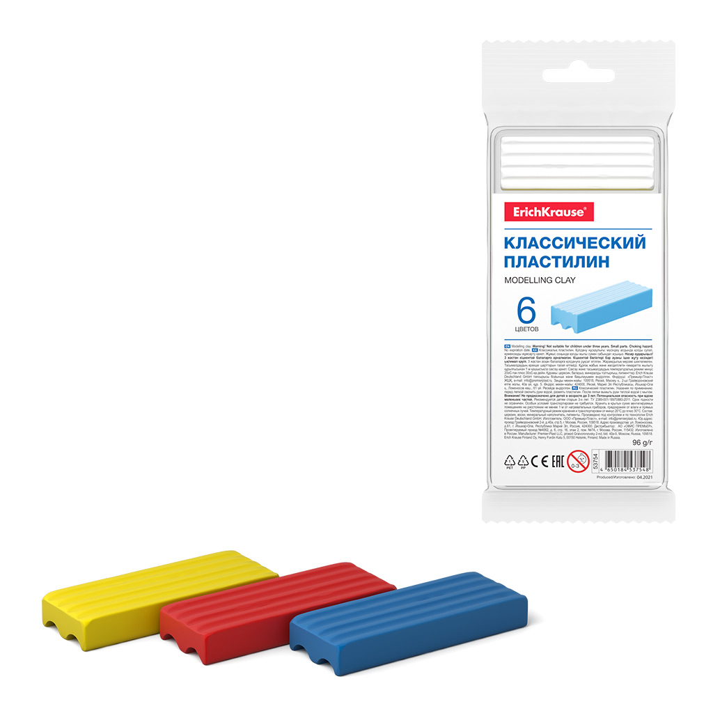 Классический пластилин ErichKrause® Basic light pack 6 цветов (с подвесом), 96г Классический пластилин ErichKrause® Basic light pack 6 цветов (с подвесом), 96г
