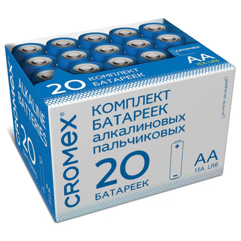 Батарейки алкалиновые "пальчиковые" КОМПЛЕКТ 20 шт., CROMEX (КРОМЕКС) Батарейки алкалиновые "пальчиковые" КОМПЛЕКТ 20 шт., CROMEX (КРОМЕКС)